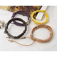 Cord Bracelets, with Waxed Cotton Cord and PU Leather, Mixed Color, 55mm(BJEW-H312-M)