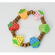 Kids Wood Bracelets, Lovely Beaded Bracelets, Stretchy, Children's Day Gift, Lead Free, Coffee, 45mm(BJEW-JB00349-11)
