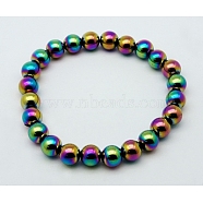 Round Synthetic Magnetic Hematite Stretch Beaded Bracelets, Colorful, 50mm, Bead: 8mm (BJEW-Q008-AB)