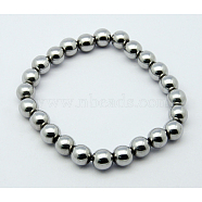 Round Synthetic Magnetic Hematite Stretch Beaded Bracelets, Silver, 50mm, Bead: 8mm (BJEW-Q008-P)