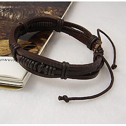 Cord Bracelets, with Waxed Cotton Cord and PU Leather, Coconut Brown, 55mm(BJEW-H312-3)