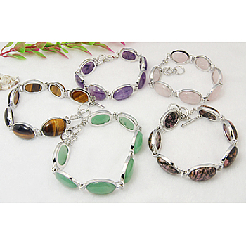 Natural & Synthetic Mixed Stone Link Bracelets, with Brass Findings, Mixed Color, 220x15mm