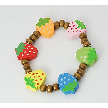 Kids Wood Bracelets, Lovely Beaded Bracelets, Stretchy, Children's Day Gift, Lead Free, Coffee, 45mm