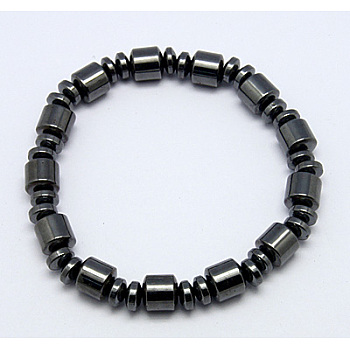 Magnetic Synthetic Hematite Bracelets, Black, Size: about 54mm inner diameter, beads: about 6~8mm in diameter