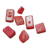 Natural Freshwater Shell Chips Beads, Shell Shards, Dyed, Light Coral, 8~17x5~7x4~6mm, Hole: 1mm, about 640pcs/500g(BSHE-S007-4)