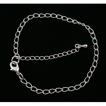 Iron Chain Bracelets, Platinum Color, Chain: 3.5mm wide, 5.5mm long, about 19cm long, adjustable