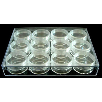 Plastic Beads Containers, 12 Compartments, Rectangle, Clear, 16x12x2.8cm, Capacity: 10ml(0.34 fl. oz)