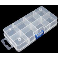 Plastic Bead Storage Containers, Adjustable Dividers Box, with Hooks, 8 Compartments, Rectangle, Clear, 7x14x3cm(C099Y)