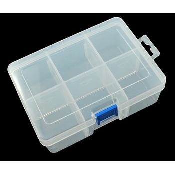 Bead Containers, 6 Compartments, Clear, about 165mm long, 120mm wide, 59mm thick
