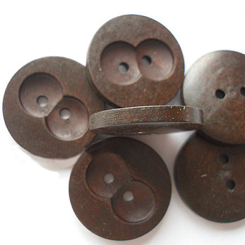 Practical Butoons with 2-Hole, Wooden Buttons, Coffee, about 30mm in diameter, 100pcs/bag