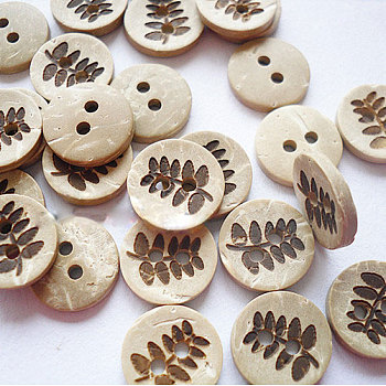 2-Hole Buttons for Kids , Coconut Button, Antique White, about 13mm in diameter, about 100pcs/bag