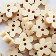Natural 2-hole Basic Sewing Button in 5-petaled Flower Shape, Wooden Buttons, BurlyWood, about 11mm in diameter,Hole:1mm(NNA0Z6C)