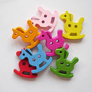 Lovely Cockhorse Painted 2-hole Basic Sewing Button, Wooden Buttons, Mixed Color, about 20mm long, 24mm wide, 3.5mm thick, 100pcs/bag(NNA0ZDA)