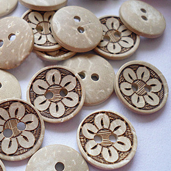 Vintage 2-Hole Coconut Buttons, Coconut Button, Tan, about 15mm in diameter, about 100pcs/bag
