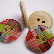 Check Buttons, Wooden Buttons, Colorful, about 20mm in diameter, hole: 1.5mm, 100pcs/bag(BWB1AQY)