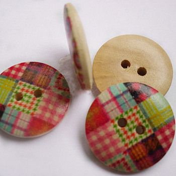 Check Buttons, Wooden Buttons, Colorful, about 20mm in diameter, hole: 1.5mm, 100pcs/bag