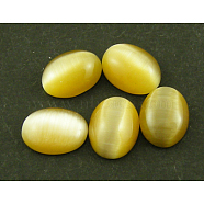 Cat Eye Cabochons, Oval, Lime, about 6mm wide, 8mm long, 3mm thick(CE039-6x8-15)
