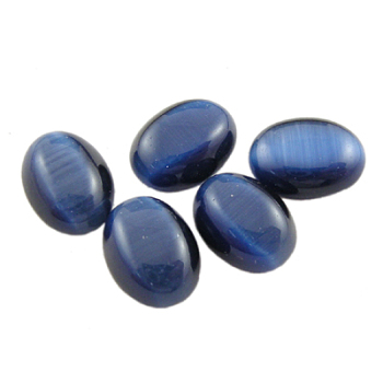 Cat Eye Cabochons, Oval, Prussian Blue, about 6mm wide, 8mm long, 3mm thick