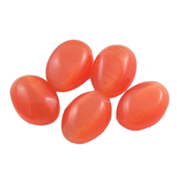 Cat Eye Cabochons, Oval, Tomato, about 6mm wide, 8mm long, 3mm thick