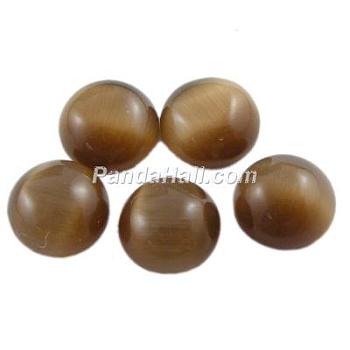 Cat Eye Glass Cabochons, Half Round/Dome, Brown, about 20mm in diameter, 3~5mm thick