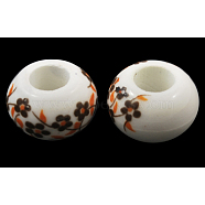 Handmade Porcelain European Beads, Large Hole Beads, Rondelle, No Metal Core, White, about 13mm in diameter, 8.5mm thick, hole: 5mm(CF224Y)