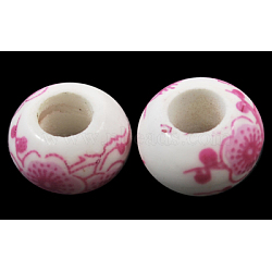 Handmade Porcelain European Beads, Large Hole Beads, Rondelle, No Metal Core, White, about 13mm in diameter, 8.5mm thick, hole: 5mm(CF226Y)