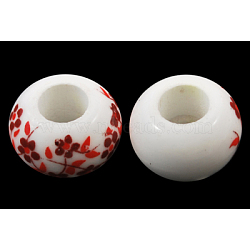 Handmade Porcelain European Beads, Large Hole Beads, Rondelle, No Metal Core, White, about 13mm in diameter, 8.5mm thick, hole: 5mm(CF265Y)