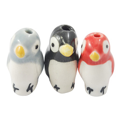 Handmade Porcelain Beads, Famille Rose Porcelain, Penguin, Mixed Color, about 20mm long, 10mm wide, 11.5mm thick, hole: 1.5mm(CF331Y-M)