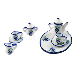 Home Decoration, Porcelain Tea Set, Blue, saucer1: 48x35mm, saucer2: 16mm, teapot1: 21x19mm, teapot2: 16x18mm, teapot3: 11 x13mm(CF476Y)