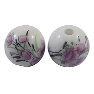 Handmade Porcelain Beads, Round, Pink, about 14mm in diameter, hole: 2.5mm(CFF041Y)