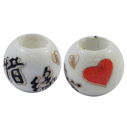 Handmade Porcelain European Beads, Large Hole Beads, Round, No Metal Core, White, about 12mm in diameter, 10mm thick, hole: 6mm(CFF062Y)