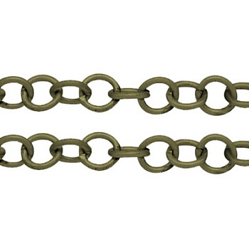 Iron Rolo Chains, Belcher Chain, Unwelded, with Spool, Lead Free & Nickel Free, Antique Bronze, 8x1.5mm