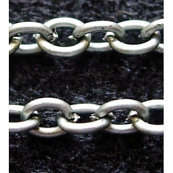 Iron Cable Chains, Unwelded, Platinum Color, with Spool, Link: 3x4mm, 0.7mm thick, 100m/roll