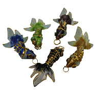 Cloisonne Pendants, Fish, Mixed Color, about 25mm wide, 45mm long, 17mm thick, hole: 6mm(CLB011)