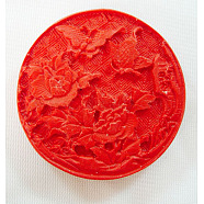 Cinnabar Beads, Carved Lacquerware, Flat Round, Red, 48mm in diameter, 9.5mm thick, hole: 2mm(CLB015Y)