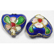 Handmade Cloisonne Beads, Heart, Royal Blue, 10.5x12x6.5mm, Hole: 1.2~2mm(CLB052Y-10)