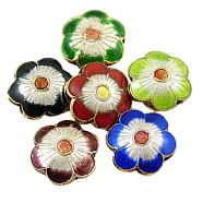Handmade Cloisonne Beads, Mixed Color, Flower, 13mm in diameter, 5mm thick, hole: 3mm(CLB085Y-M)