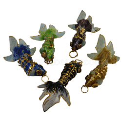 Cloisonne Big Pendants, Fish, Mixed Color, about 33~39mm wide, 55~62mm long, 20~23mm thick, hole: 6mm(CLB012)
