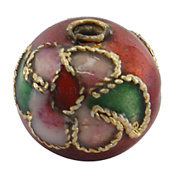 Handmade Cloisonne Beads, Round, Dark Red, about 8mm in diameter, hole: 2mm(CLB8MMC14)