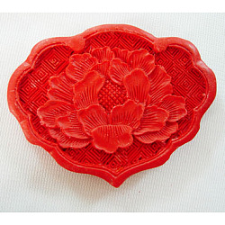Cinnabar Beads, Carved Lacquerware, Fan, Red, 44mm high, 57mm wide, 7mm thick, hole: 2mm(CLBM022Y)