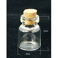 Glass Jar Bead Containers, with Cork Stopper, Wishing Bottle, Clear, 16x22mm, Bottleneck: 10mm in diameter, Capacity: 3.5ml(0.12 fl. oz)(CON-Q007)