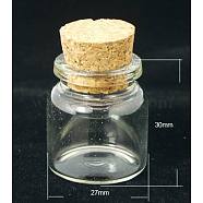 Glass Bead Containers, with Cork Stopper, Wishing Bottle, Clear, Clear, 27x30mm, Cork Stopper: 15~18.5x15mm, Bottleneck: 16mm, Capacity: 8ml(0.27 fl. oz)(CON-Q010)