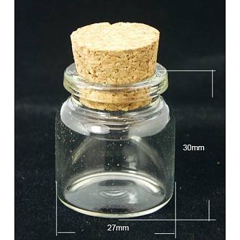 Glass Bead Containers, with Cork Stopper, Wishing Bottle, Clear, Clear, 27x30mm, Cork Stopper: 15~18.5x15mm, Bottleneck: 16mm, Capacity: 8ml(0.27 fl. oz)