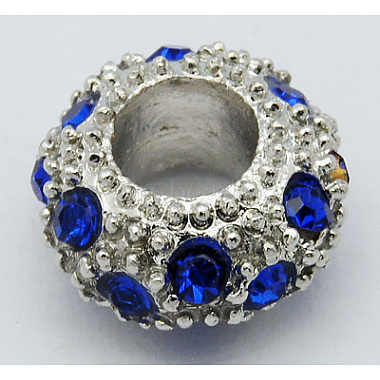11mm Blue Rondelle Alloy + Glass Rhinestone Beads