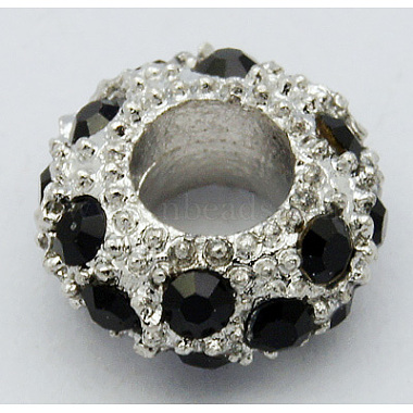 11mm Black Rondelle Alloy + Glass Rhinestone Beads