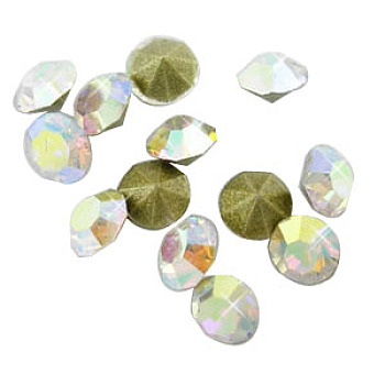 Glass Pointed Back Rhinestone, Diamond, Back Plated, Clear AB, AB Color, 3.4mm in diameter, 2.4mm thick, about 1440pcs/bag