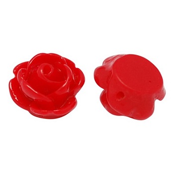Opaque Resin Beads, Rose Flower, Red, 9x7mm, Hole: 1mm