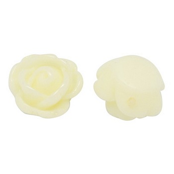 Opaque Resin Beads, Rose Flower, Pale Goldenrod, 9x7mm, Hole: 1mm