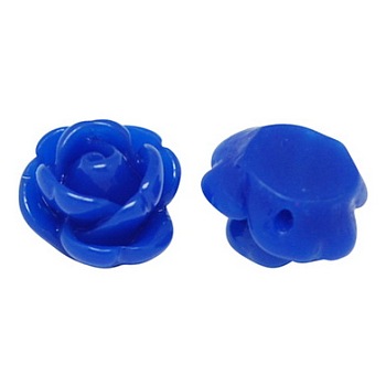 Opaque Resin Beads, Rose Flower, Blue, 9x7mm, Hole: 1mm
