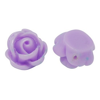 Opaque Resin Beads, Rose Flower, Medium Purple, 9x7mm, Hole: 1mm